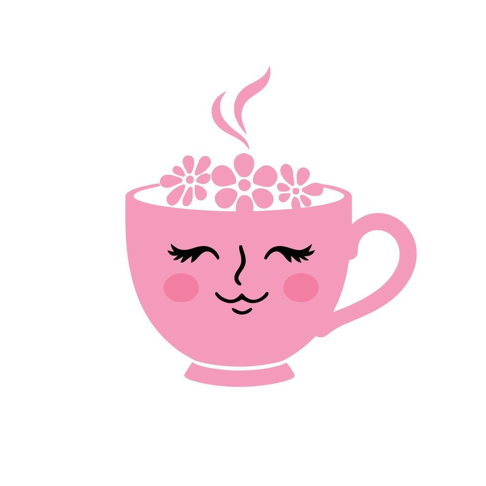 Softness and Warmth Concept With Smiling Teacup and Delicate Tulips vector