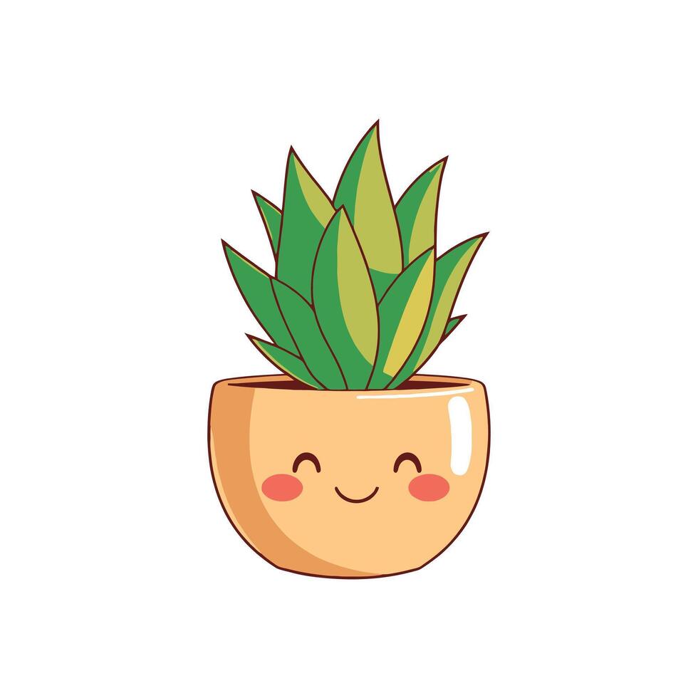 A green, spiky plant in a happy beige pot with small ears and a sweet smile, suggesting attentiveness and value vector