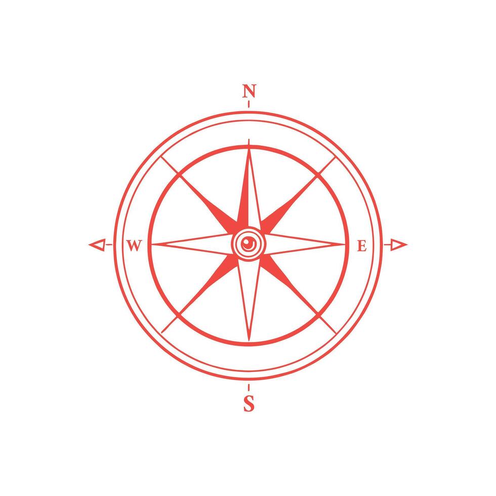 Minimalist Red Compass Symbol for Exploring and Discovering the Way Graphic Element vector