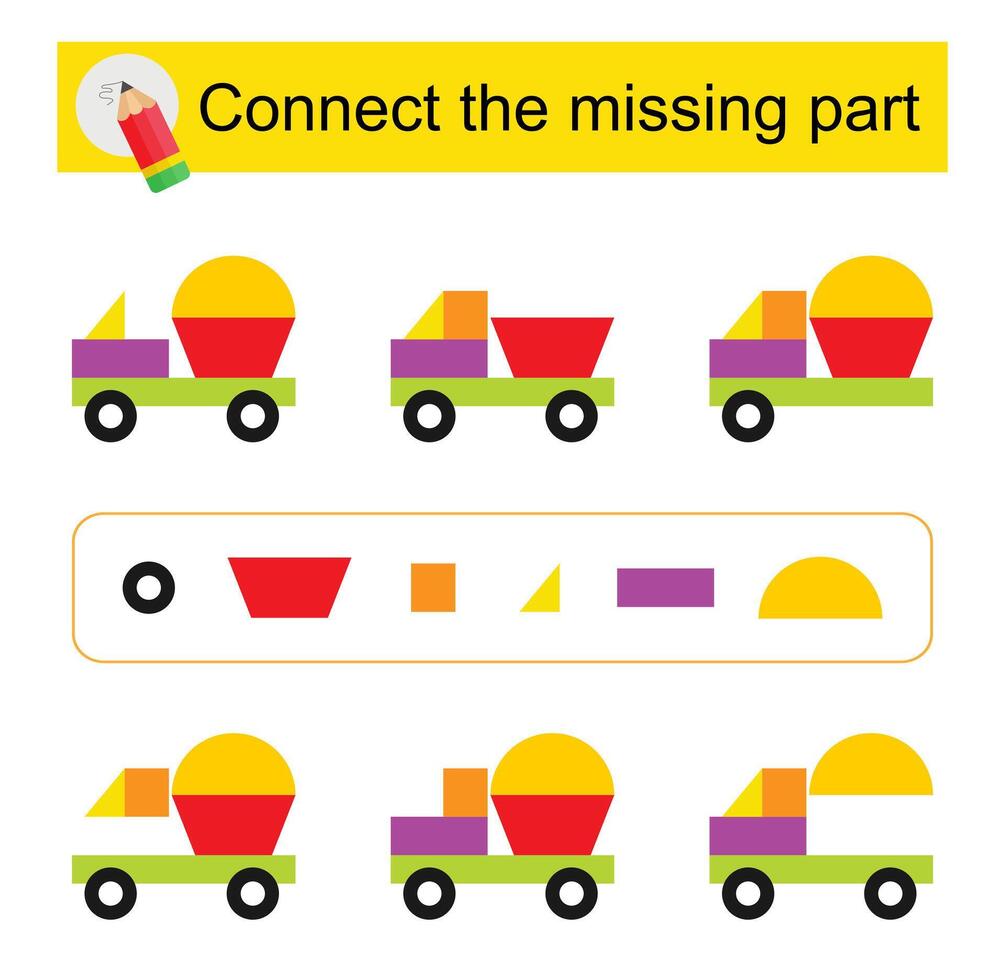 Connect the missing part. Task for the development of attention and logic vector
