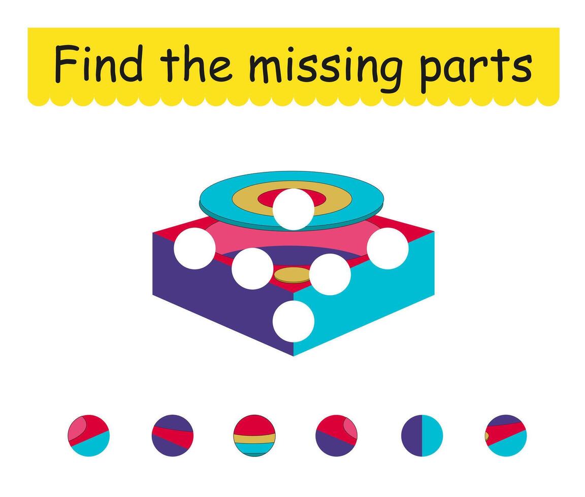 Game for children. Cute cartoon box. Find the missing pieces. vector