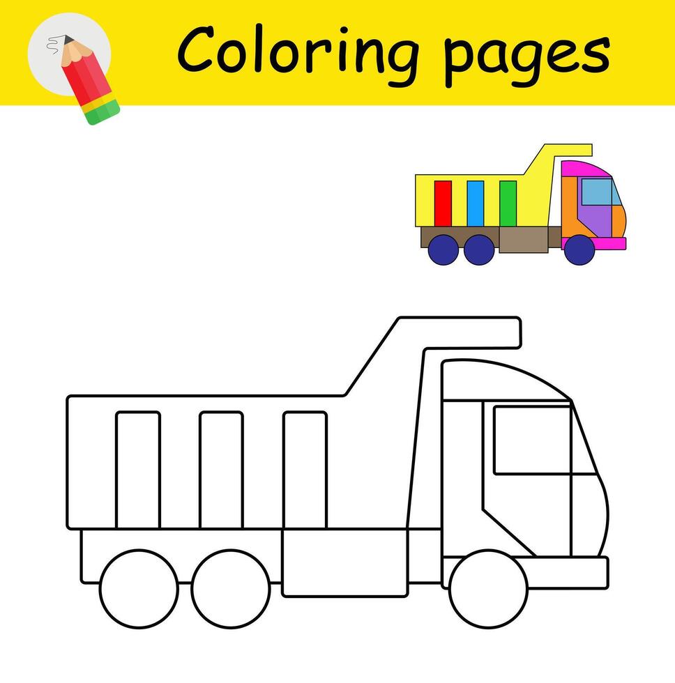 Coloring book. Illustration for children education. Cartoon dump truck. vector