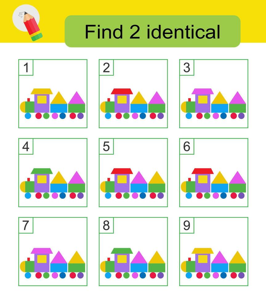 Fun puzzle game. Need to find two identical trains. Answer is 2,6. vector
