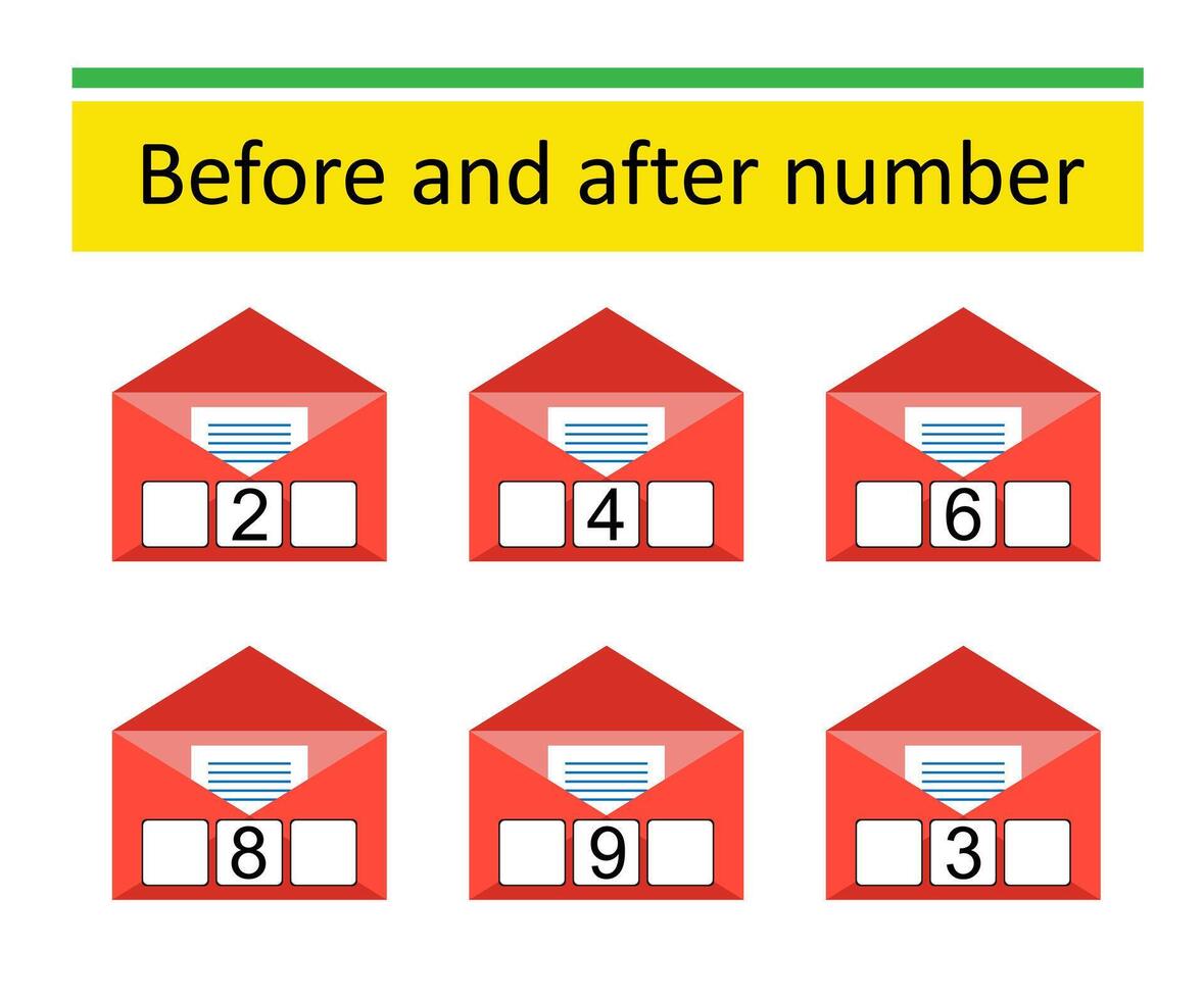What comes Before and After. Number range up to 10. vector