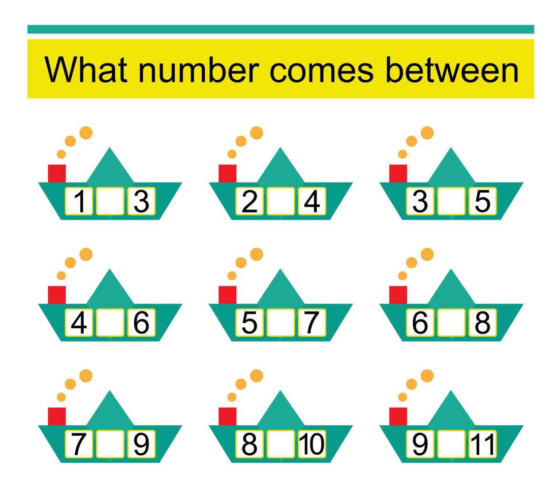 What number comes between Math worksheets for children vector