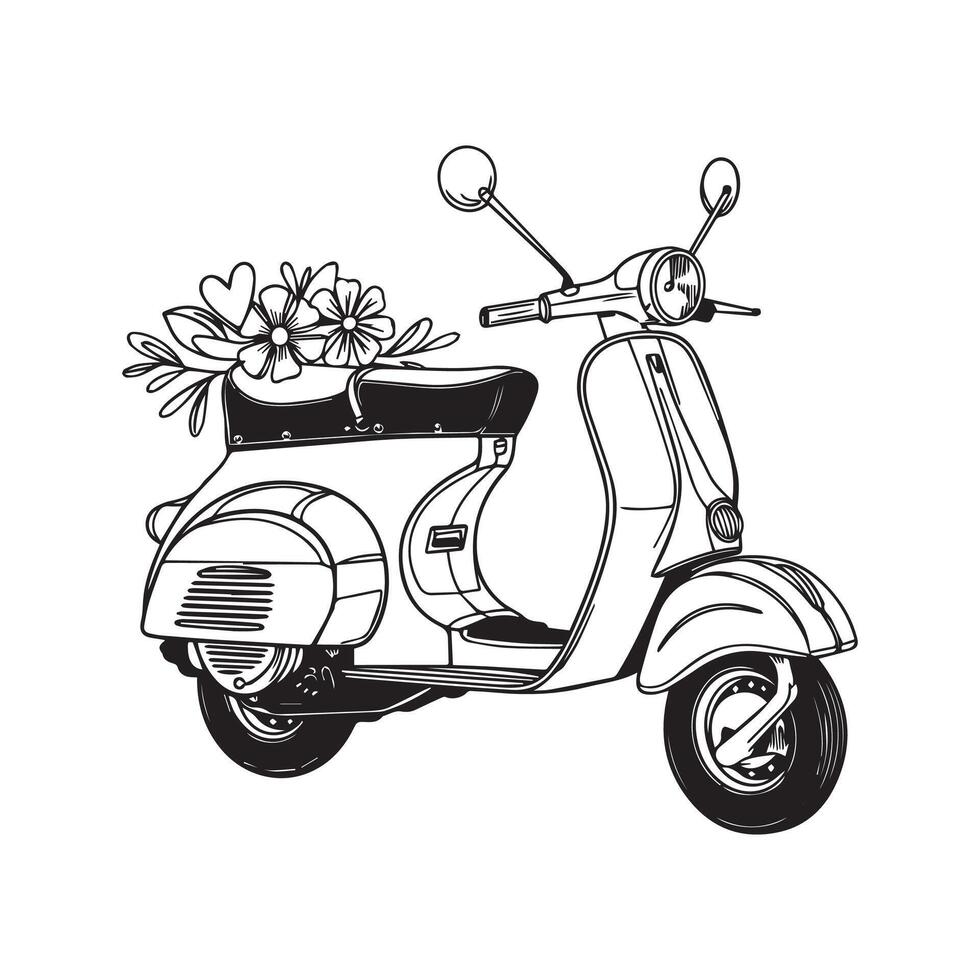 Retro Scooter with Flowers vector
