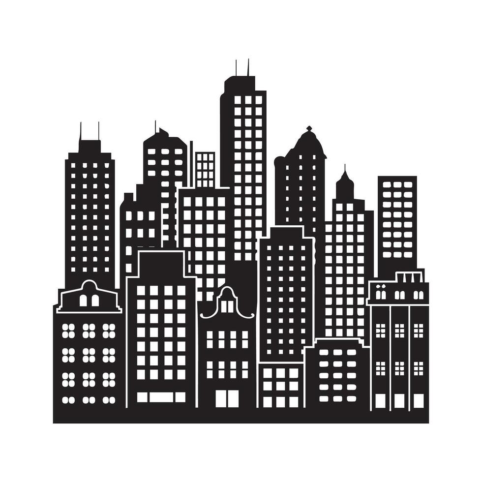 City Skyline with Buildings Icon vector