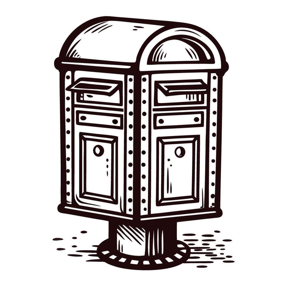 Vintage mailbox drawing with detailed lines and classic design on white background vector