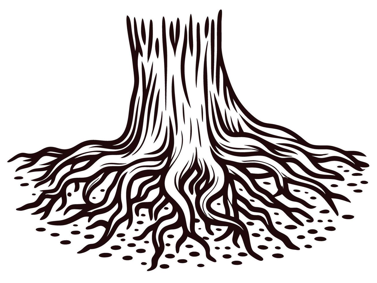 Intricate tree roots with detailed branching patterns on white background vector