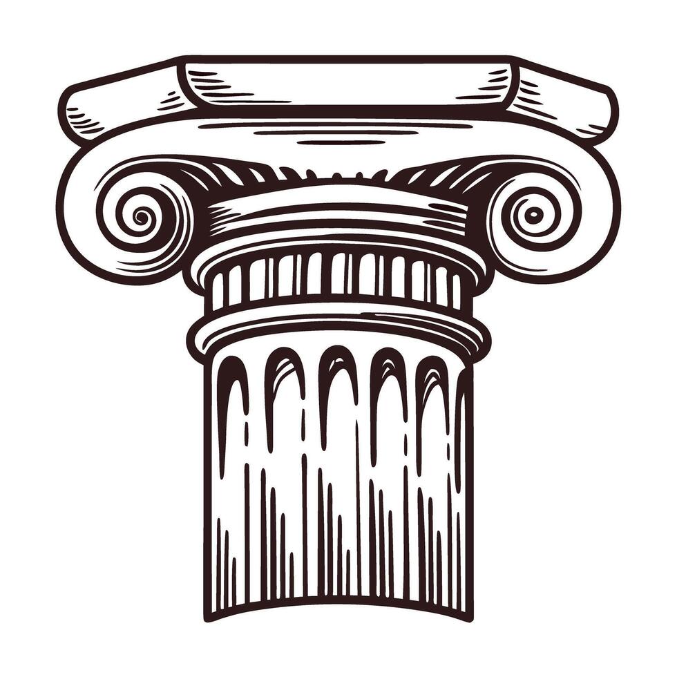 Detailed of classical ionic column capital with volutes and ornamental design vector