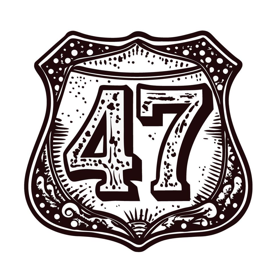 Vintage shield emblem with intricate number 47 design vector