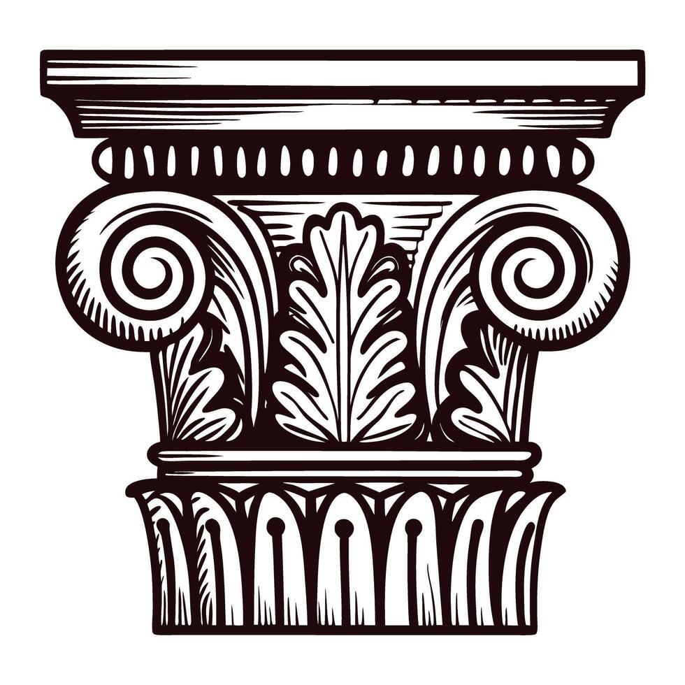 Detailed classical corinthian column capital with intricate leaf and scroll designs vector