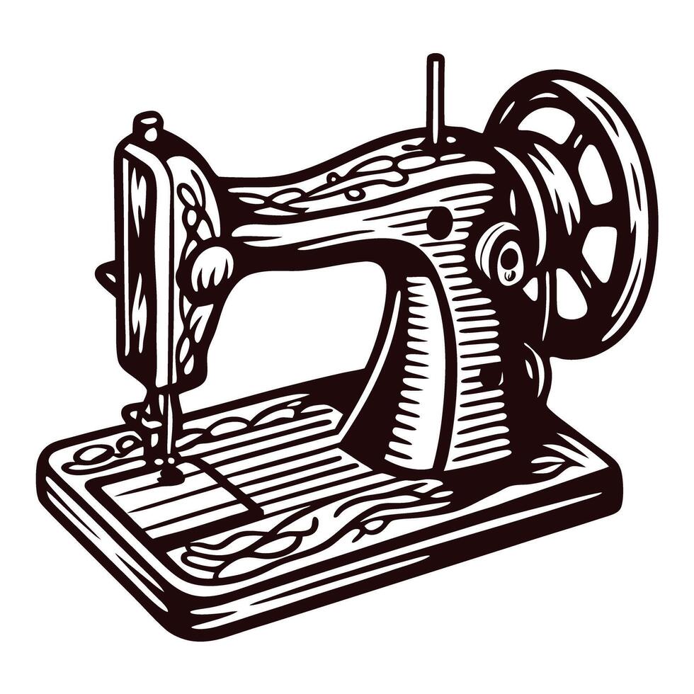 Vintage sewing machine with detailed engravings and antique design vector