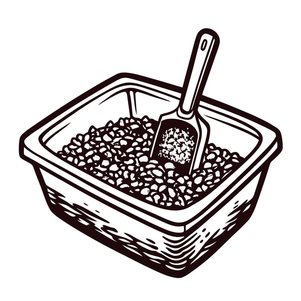 Litter box with scoop in simple line art vector