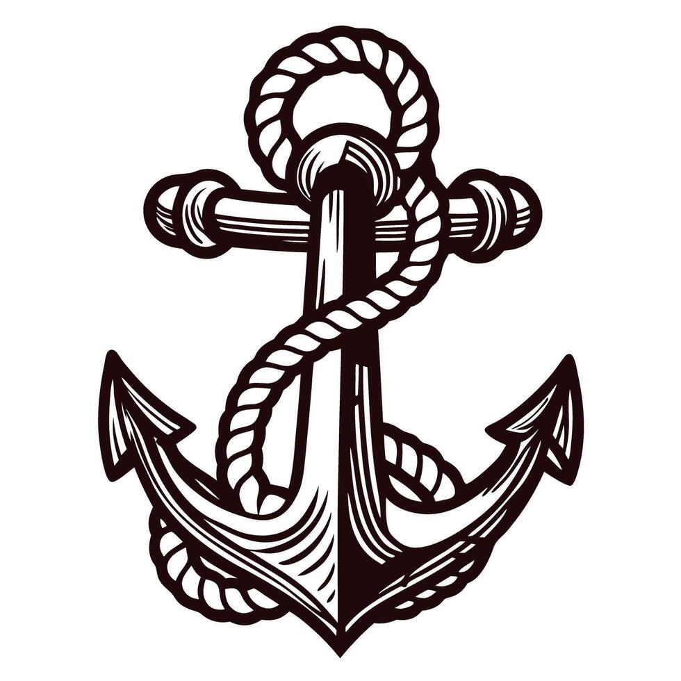 Vintage nautical anchor with rope design in monochrome vector