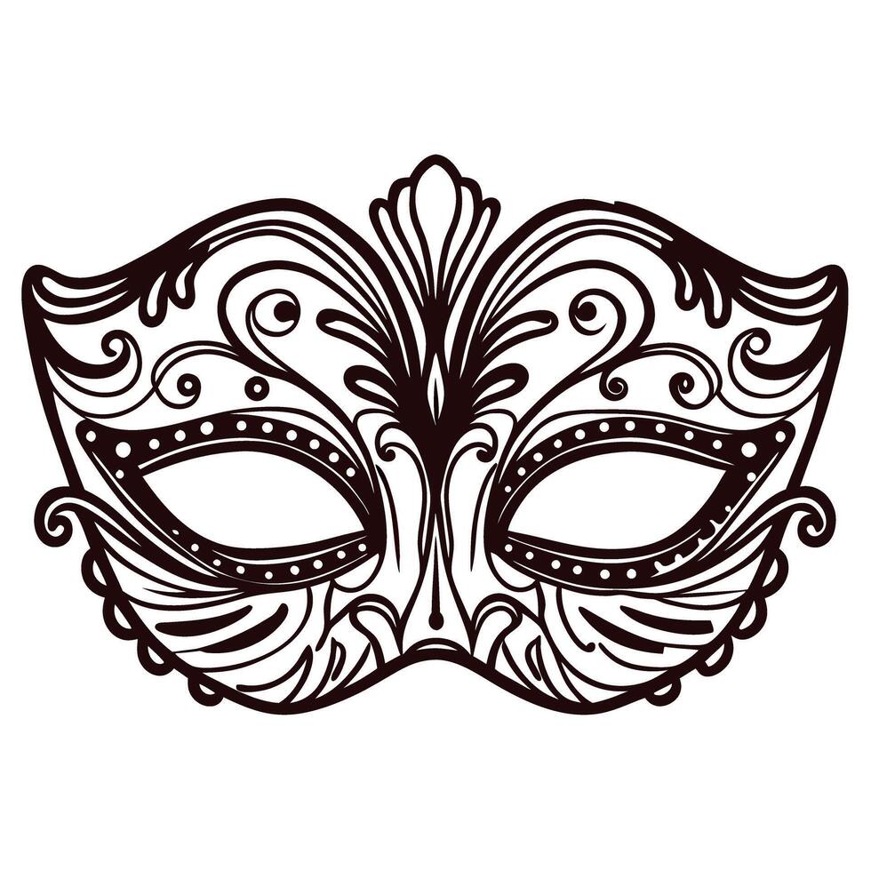 Ornate venetian mask with intricate swirl design in black and white vector