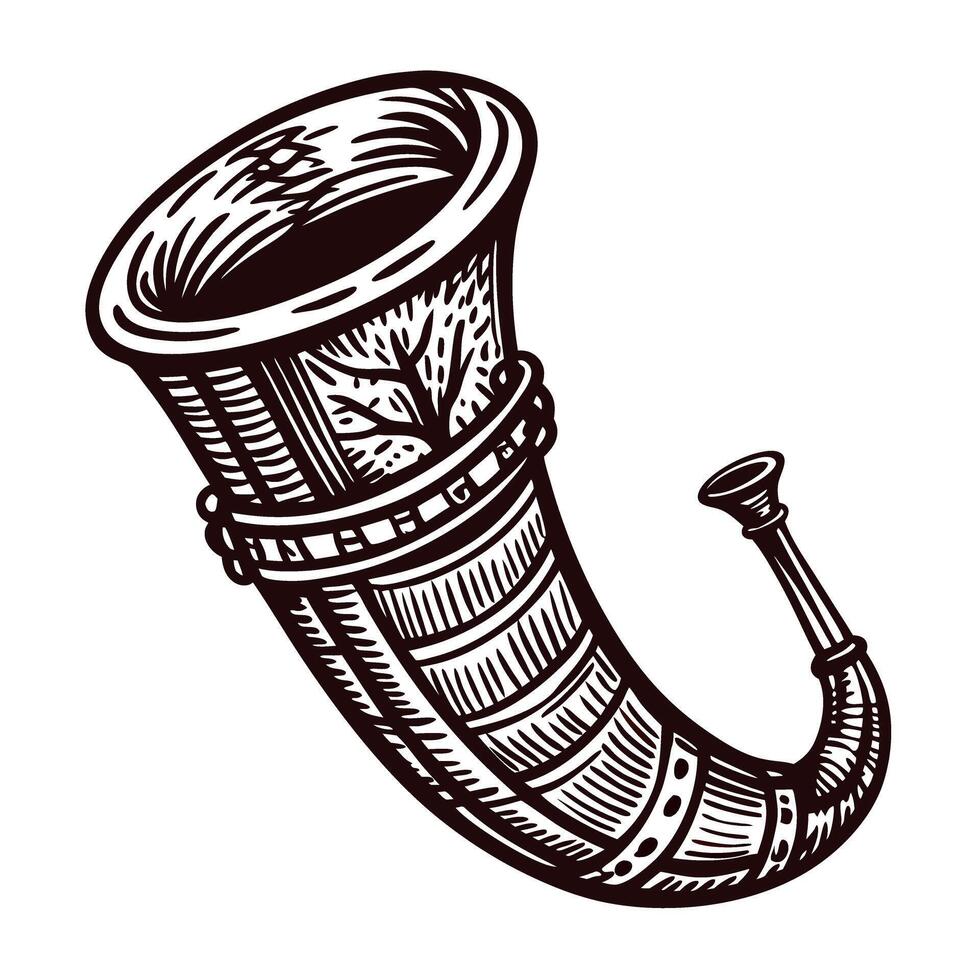 Intricately designed ancient horn with ornate patterns and historical significance vector