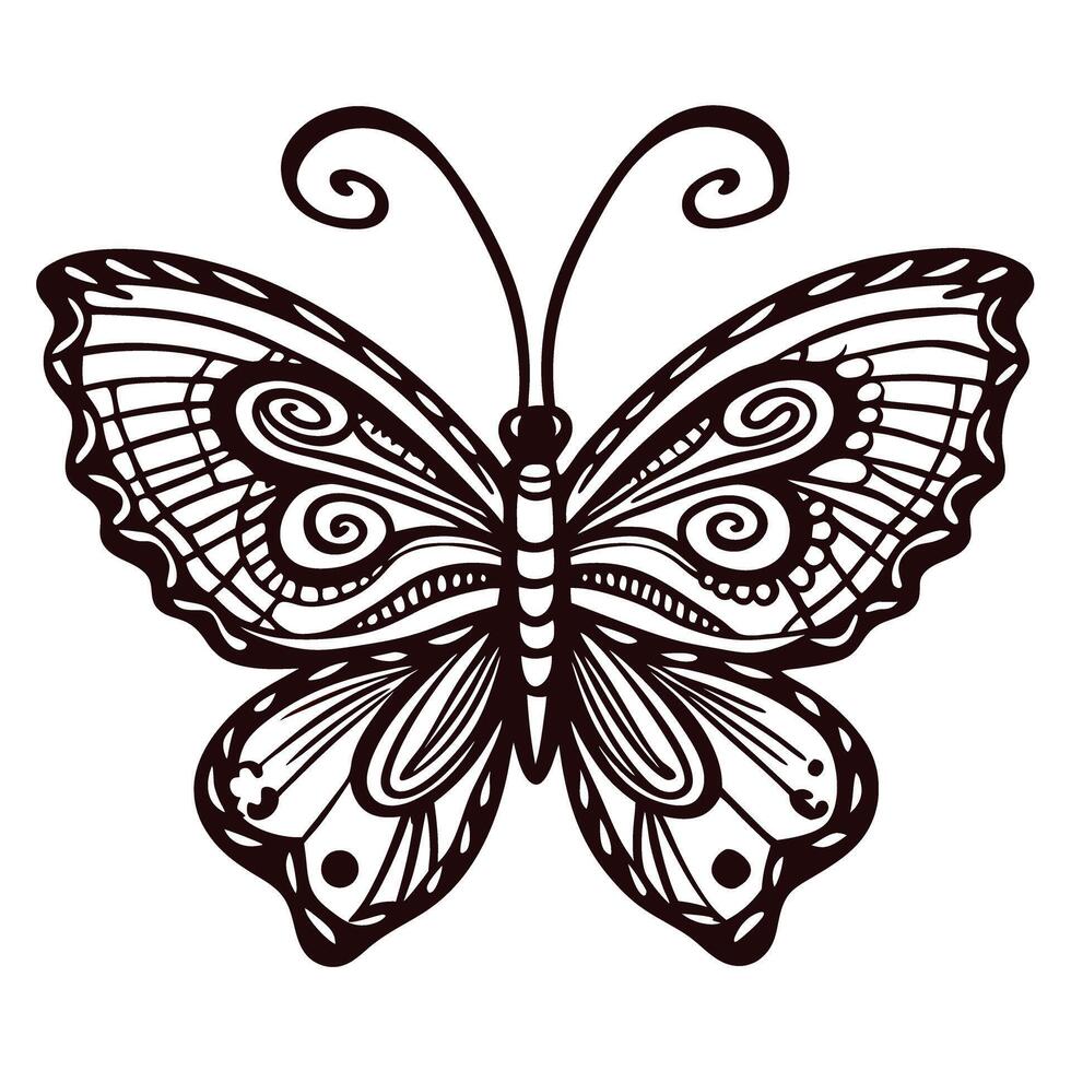 Intricate black and white butterfly with detailed wing vector