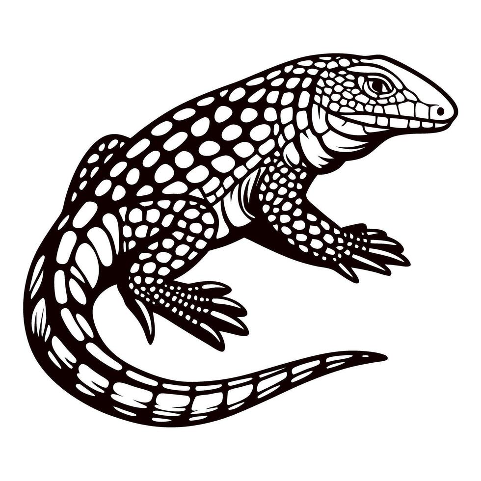 Black and white of a detailed lizard with intricate patterns vector