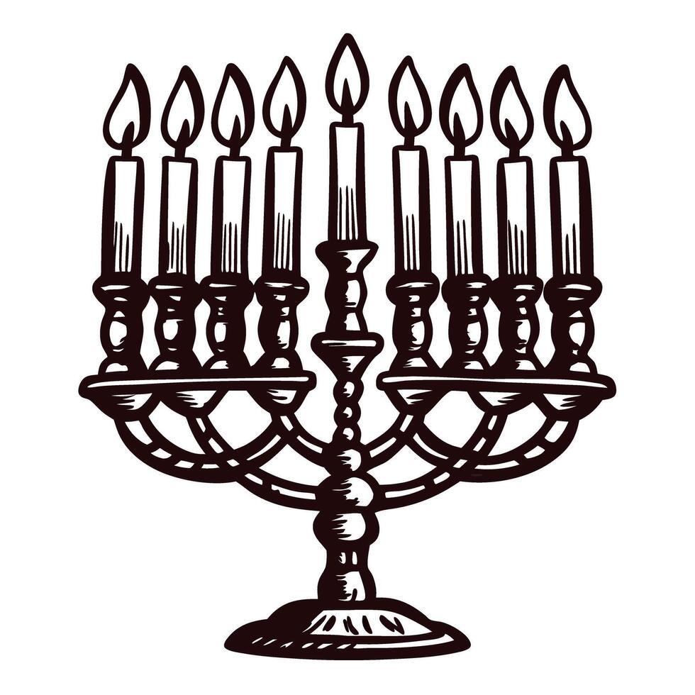 of a menorah with nine lit candles for hanukkah celebration vector