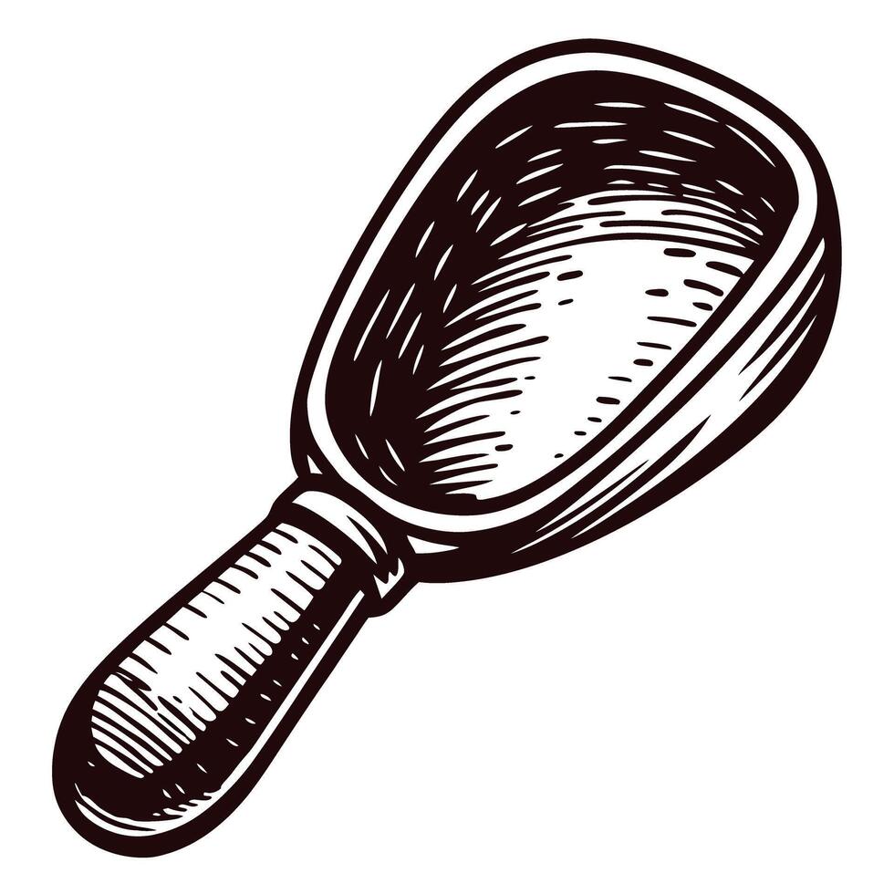 Vintage wooden scoop with hand carved details and textured handle vector