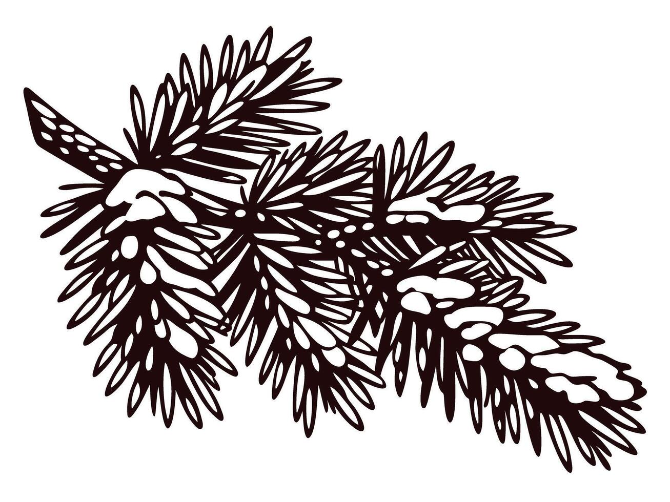 Detailed of pine tree branch with snow covered needles vector