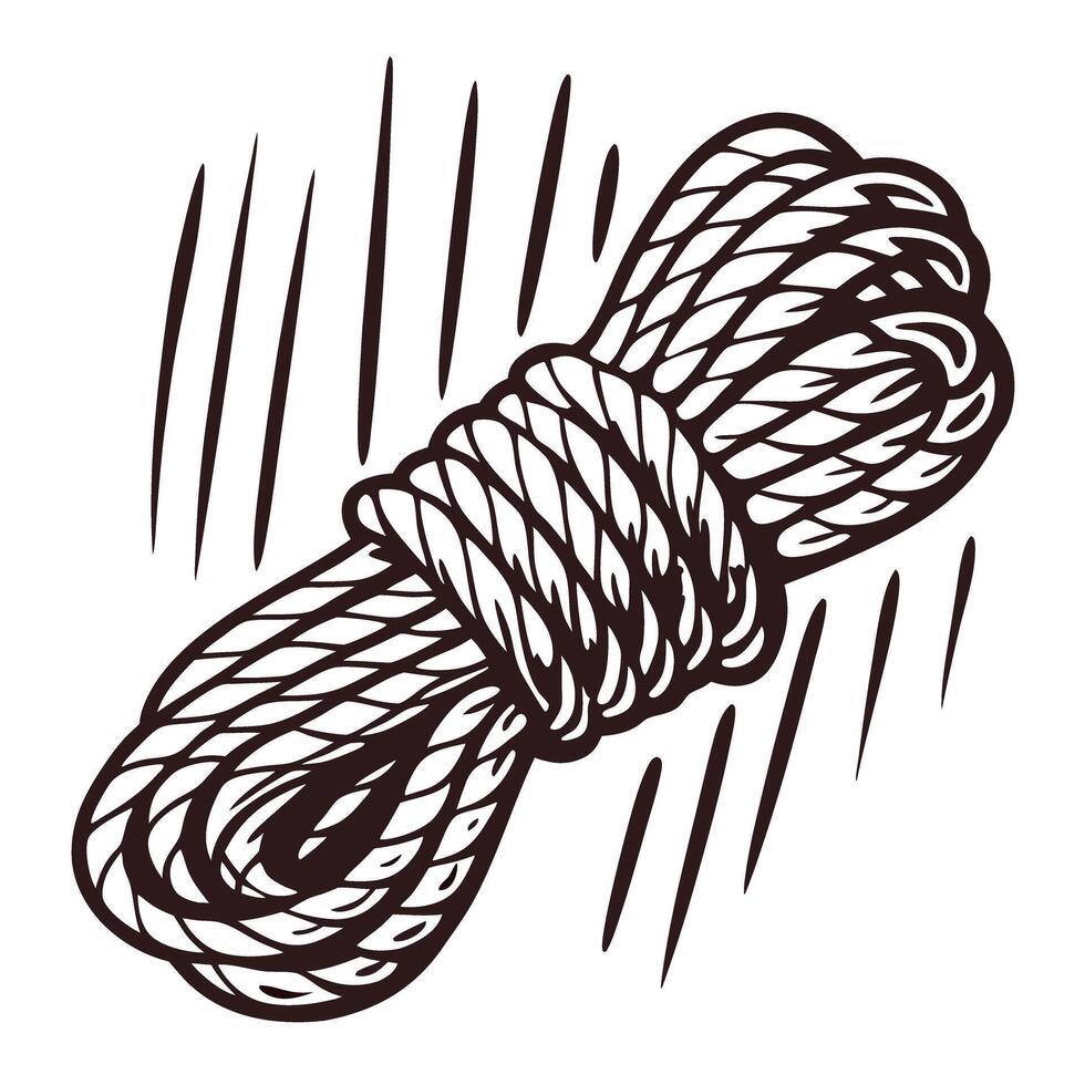 Coiled rope with movement lines indicating twisting motion vector