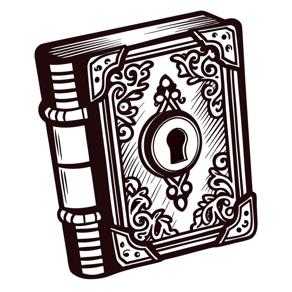 Ornate vintage book with lock and intricate design on cover vector