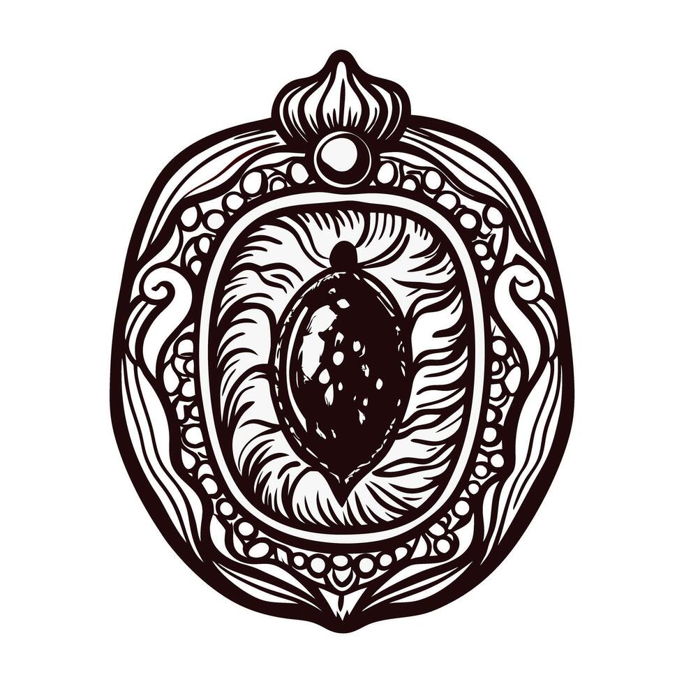 Intricate black and white almond in patterned frame drawing vector
