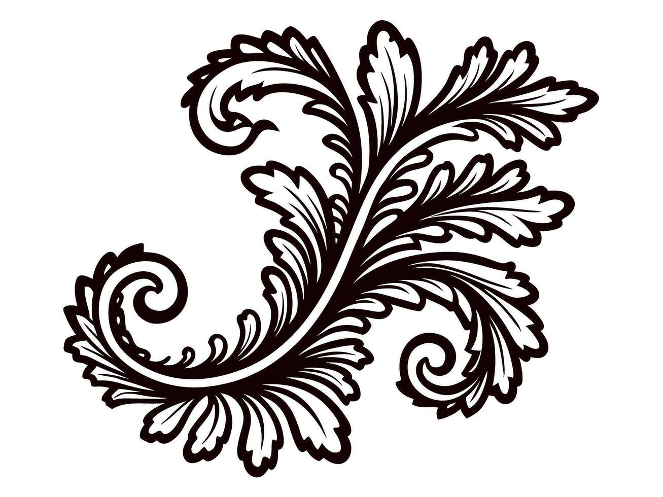 Intricate black and white floral vine pattern with swirling leaves design vector