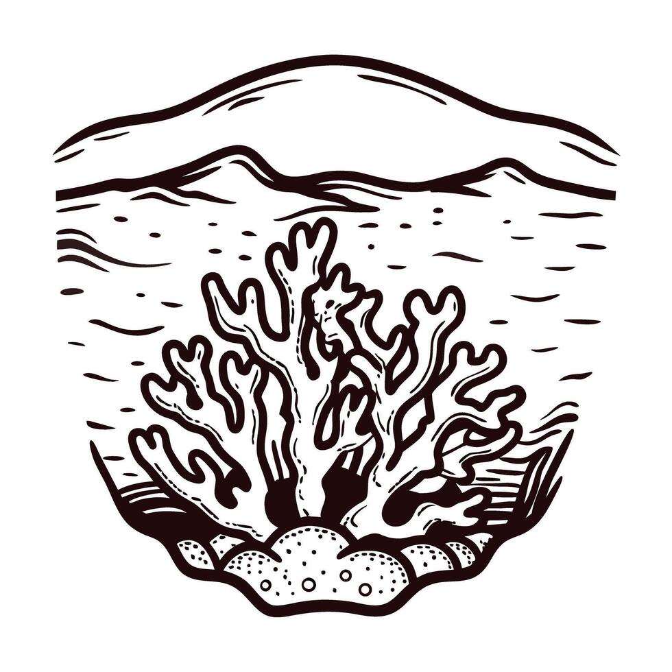 Detailed of coral underwater in marine seascape with ocean waves vector