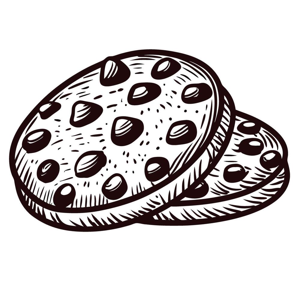 Rustic artwork of chocolate chip cookies in vintage vector
