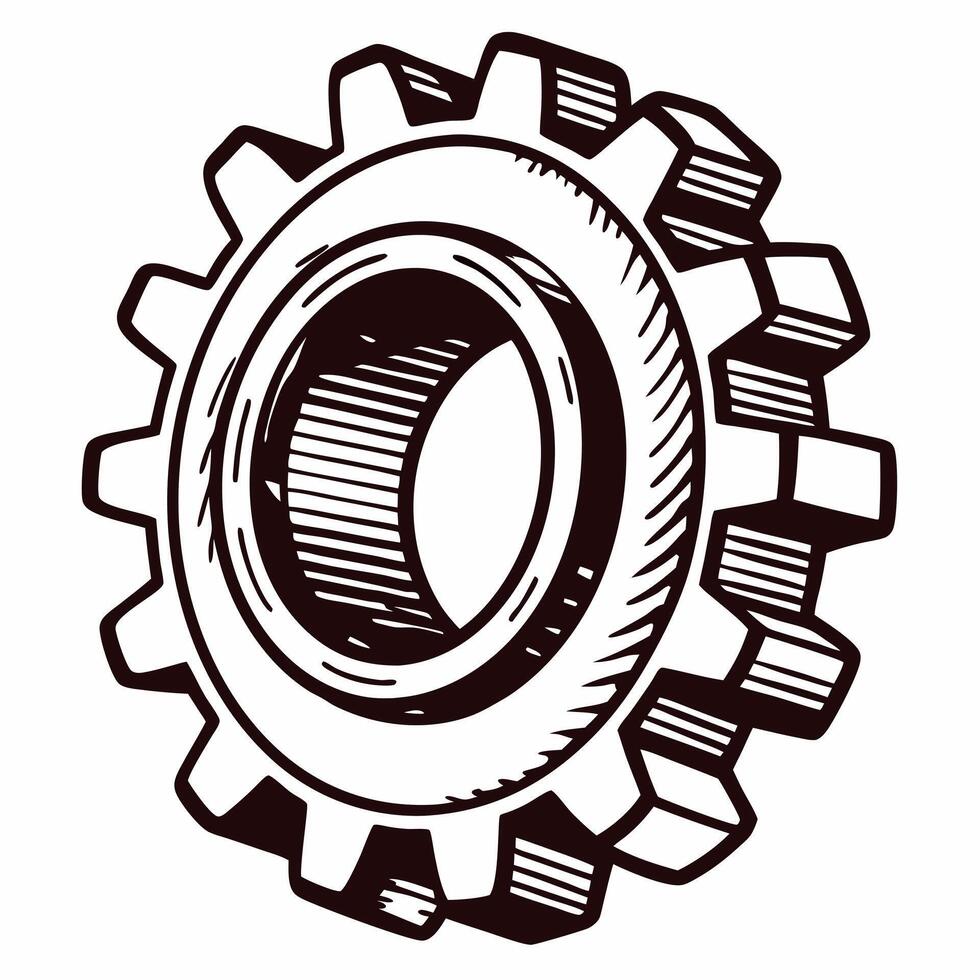 Detailed black and white of mechanical gear vector