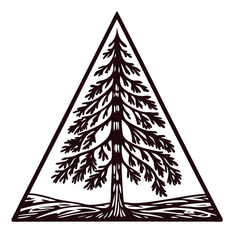 Intricate evergreen tree design in geometric triangle shape vector
