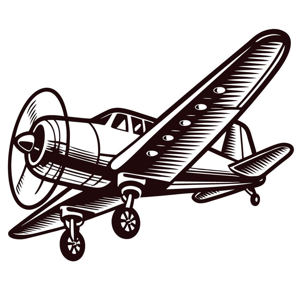 Vintage airplane in flight with detailed line art vector