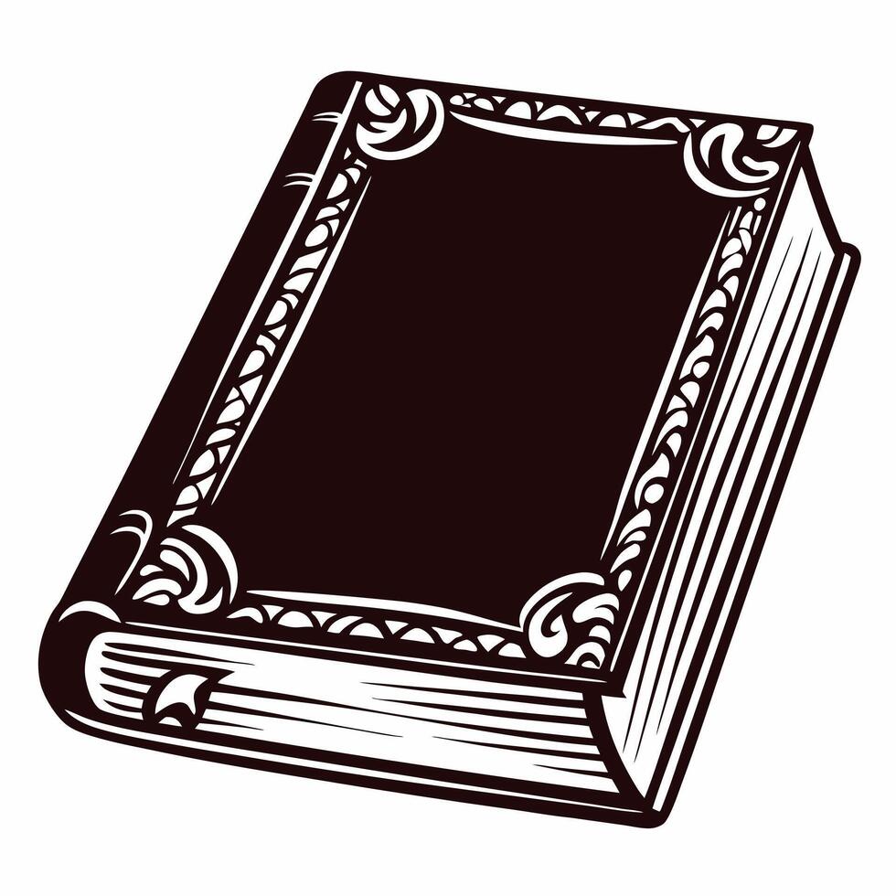 Detailed antique book with ornate cover design in monochrome vector