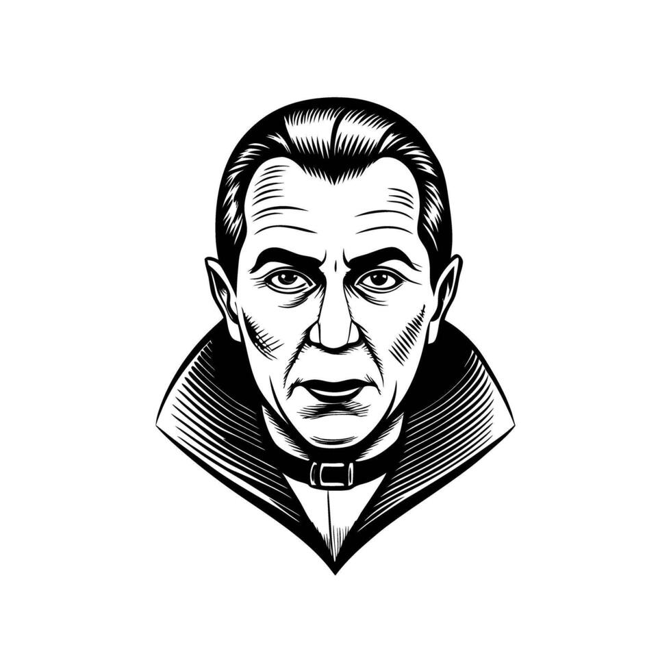 Monochrome portrait of mature man with short hair and cloak vector