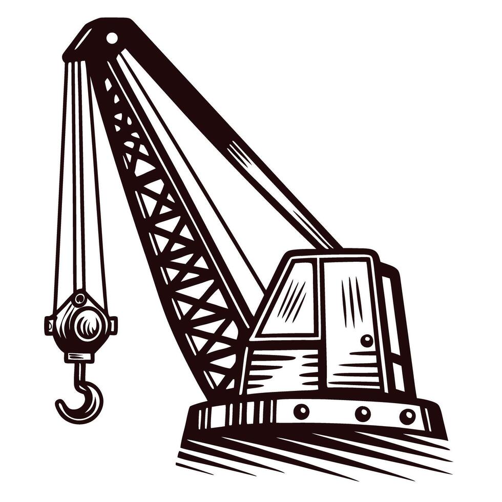 Industrial crane with hook in monochrome design vector