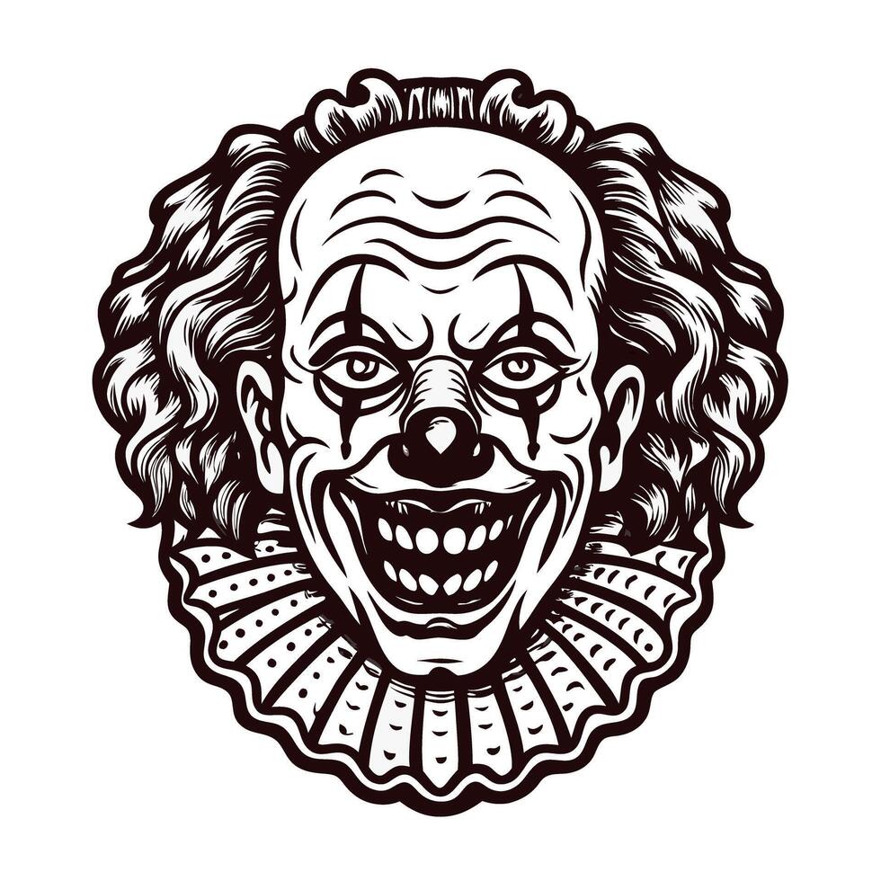 Creepy clown with detailed face and ruffled collar vector