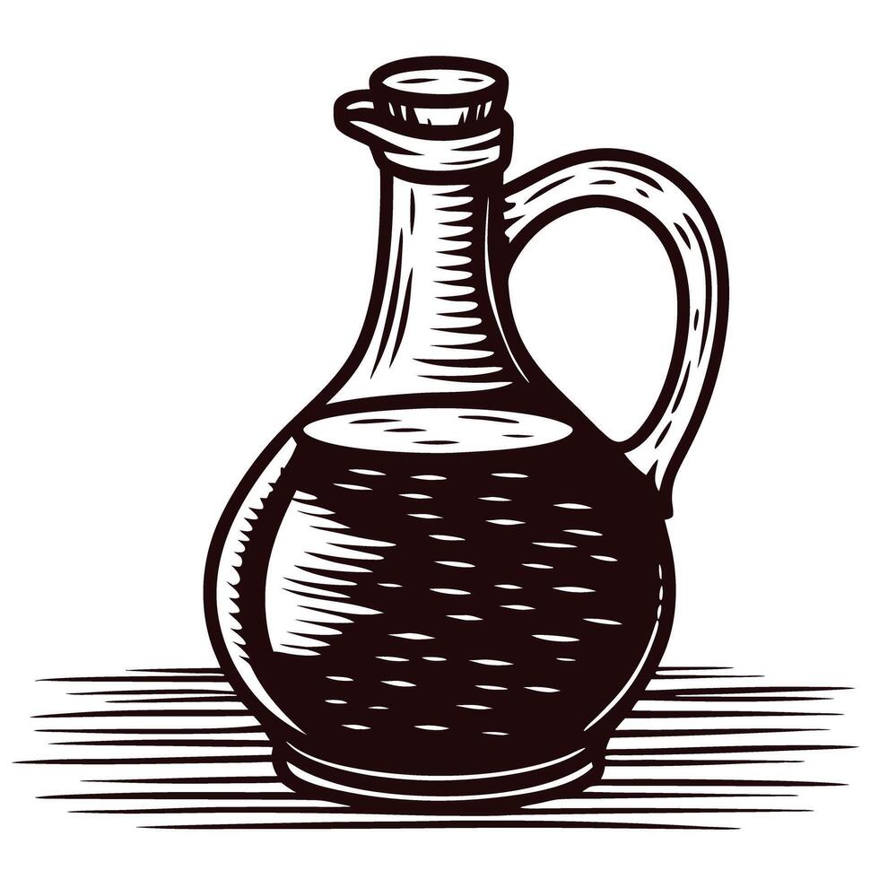 Vintage oil bottle sketch with textured shading on white background vector