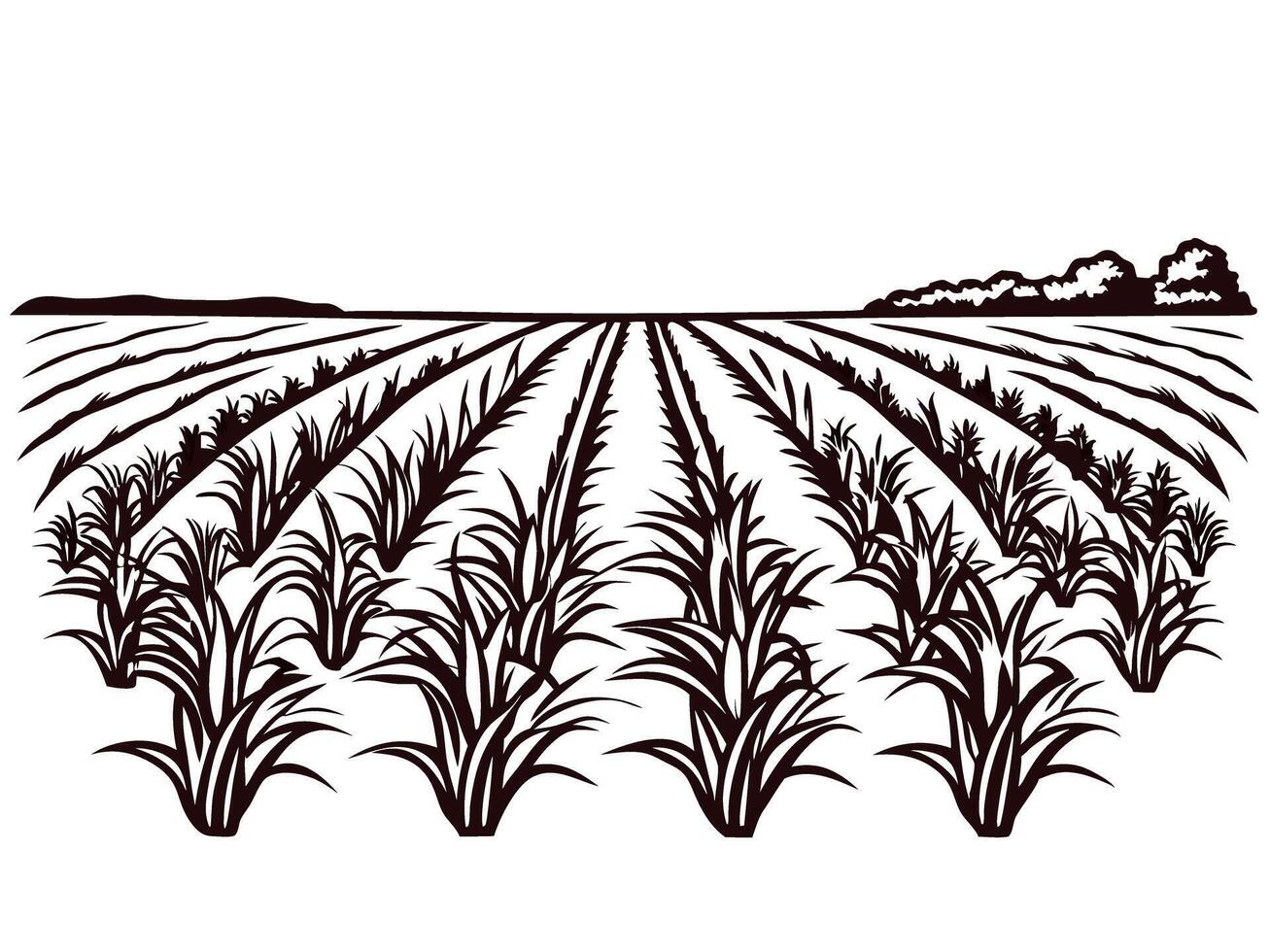Vast agricultural fields with rows of crops extending to the horizon and rolling hills vector