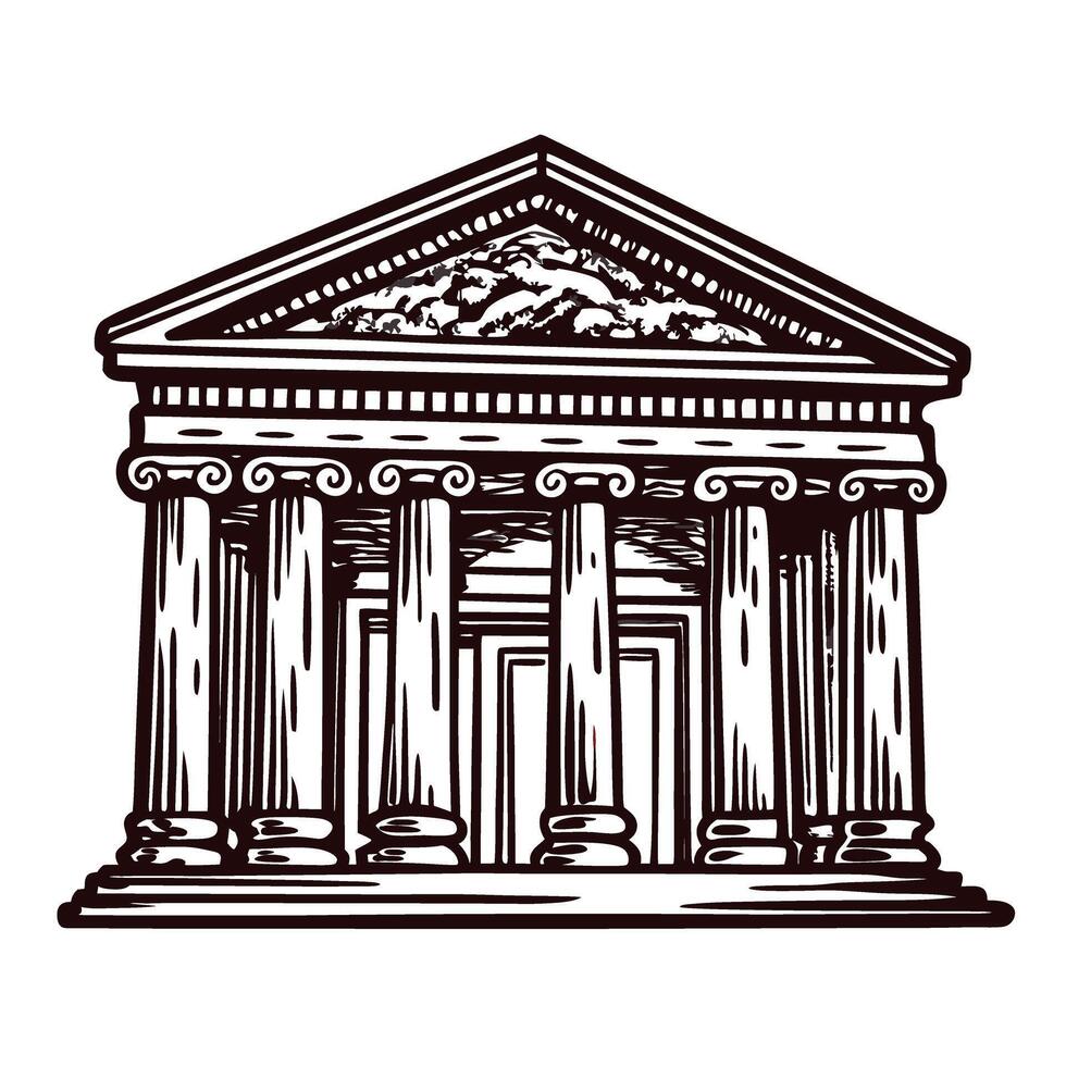 Detailed line art of ancient greek temple with corinthian columns vector