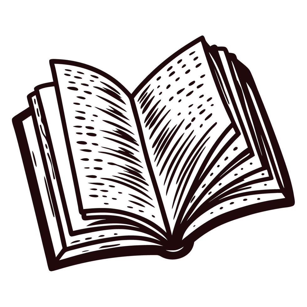 Open book with detailed illustrations featuring textured pages and classic design vector