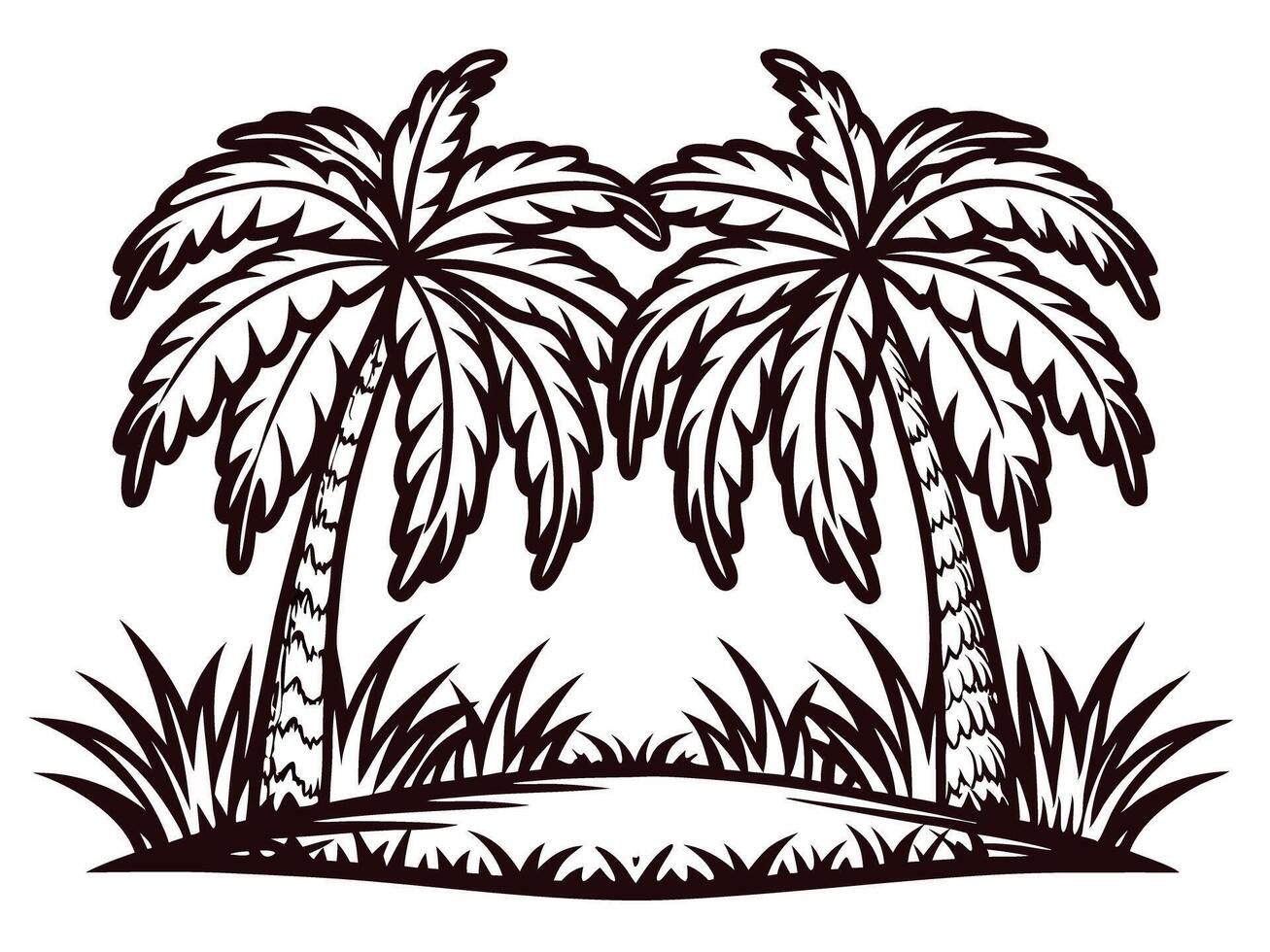 Island oasis with twin palm trees and verdant foliage vector
