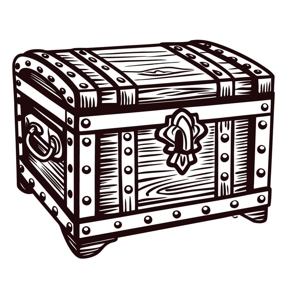 Vintage wooden treasure chest with metal accents and ornate lock design vector