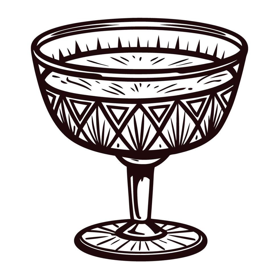 Vintage etched crystal goblet with intricate geometric patterns in black and white design vector
