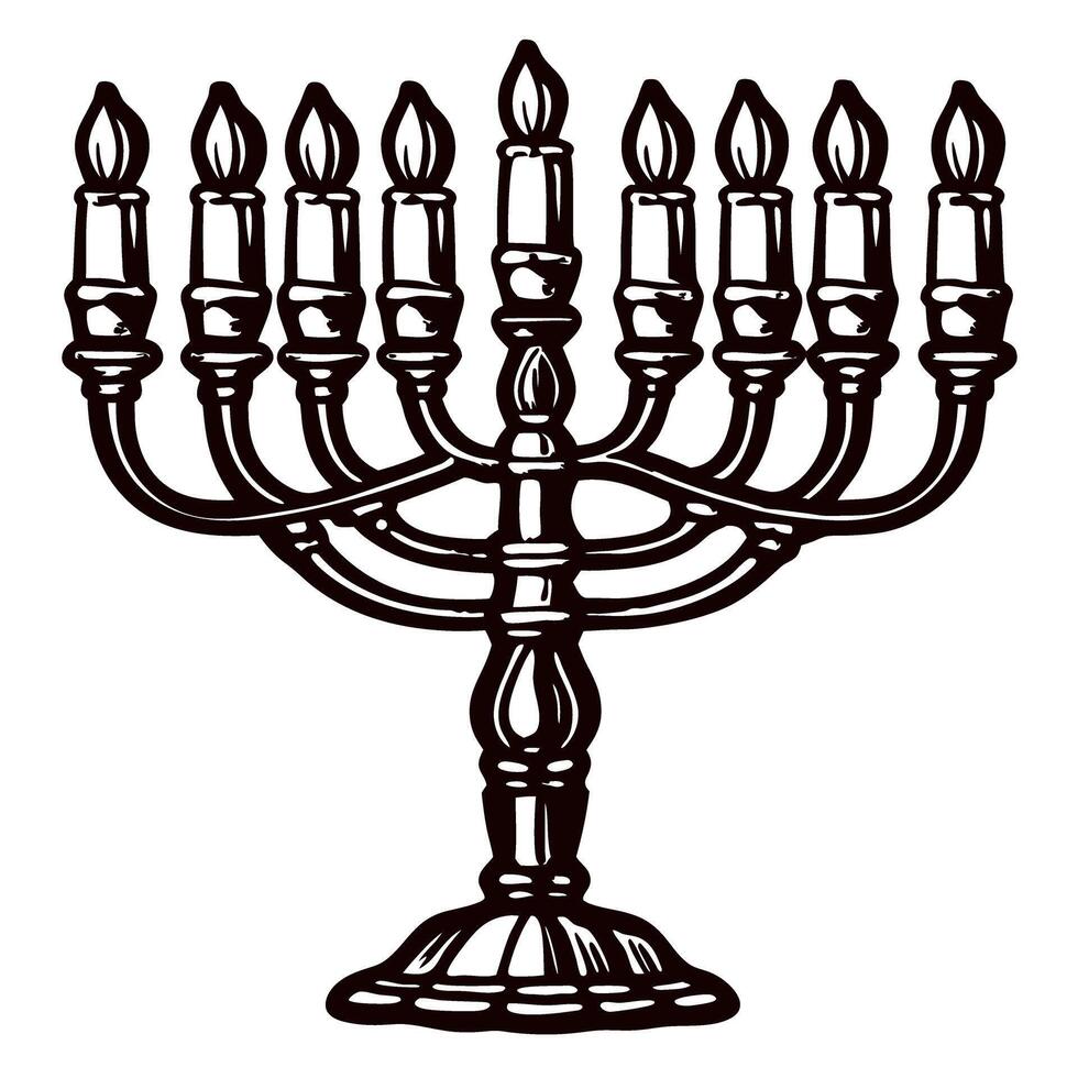 Elegant nine branch menorah with lit candles for hanukkah celebration vector