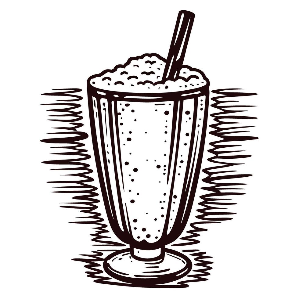 Vintage milkshake with straw in glass cup vector