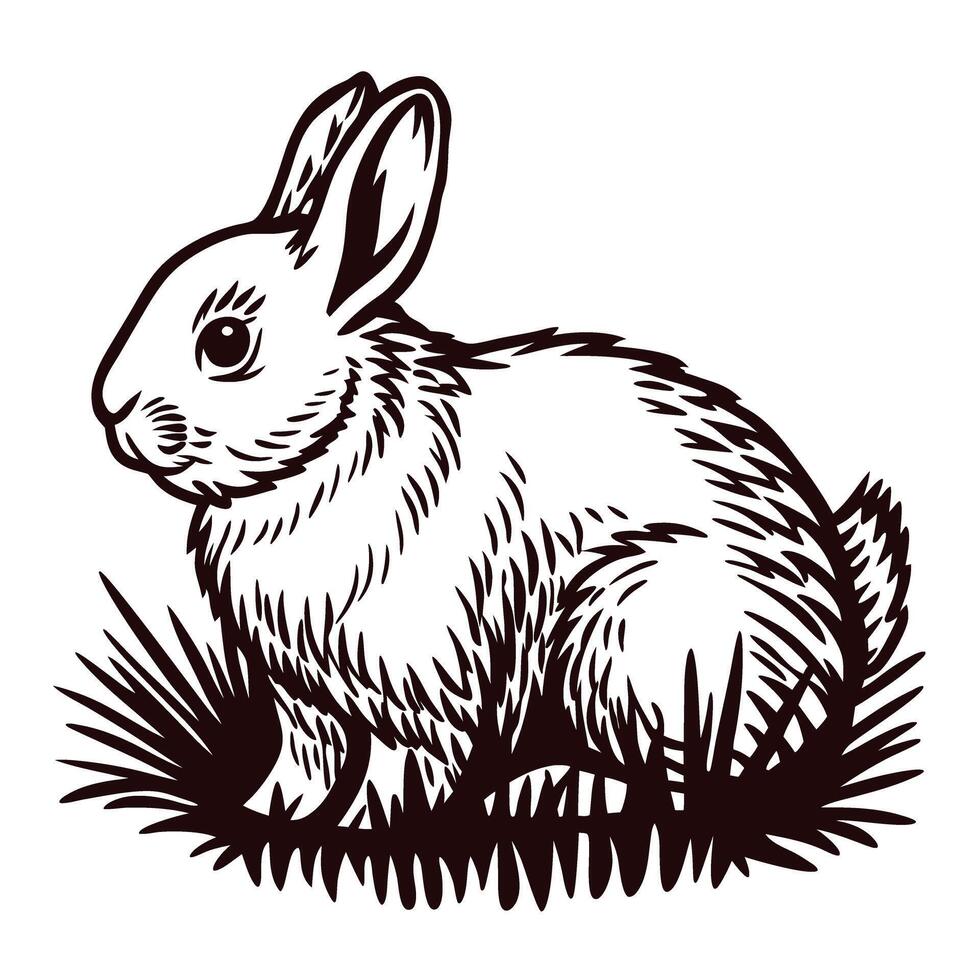 Detailed black and white of a rabbit in natural habitat vector