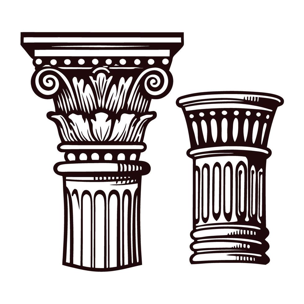 Classic architectural column designs with detailed corinthian elements and decorative patterns vector